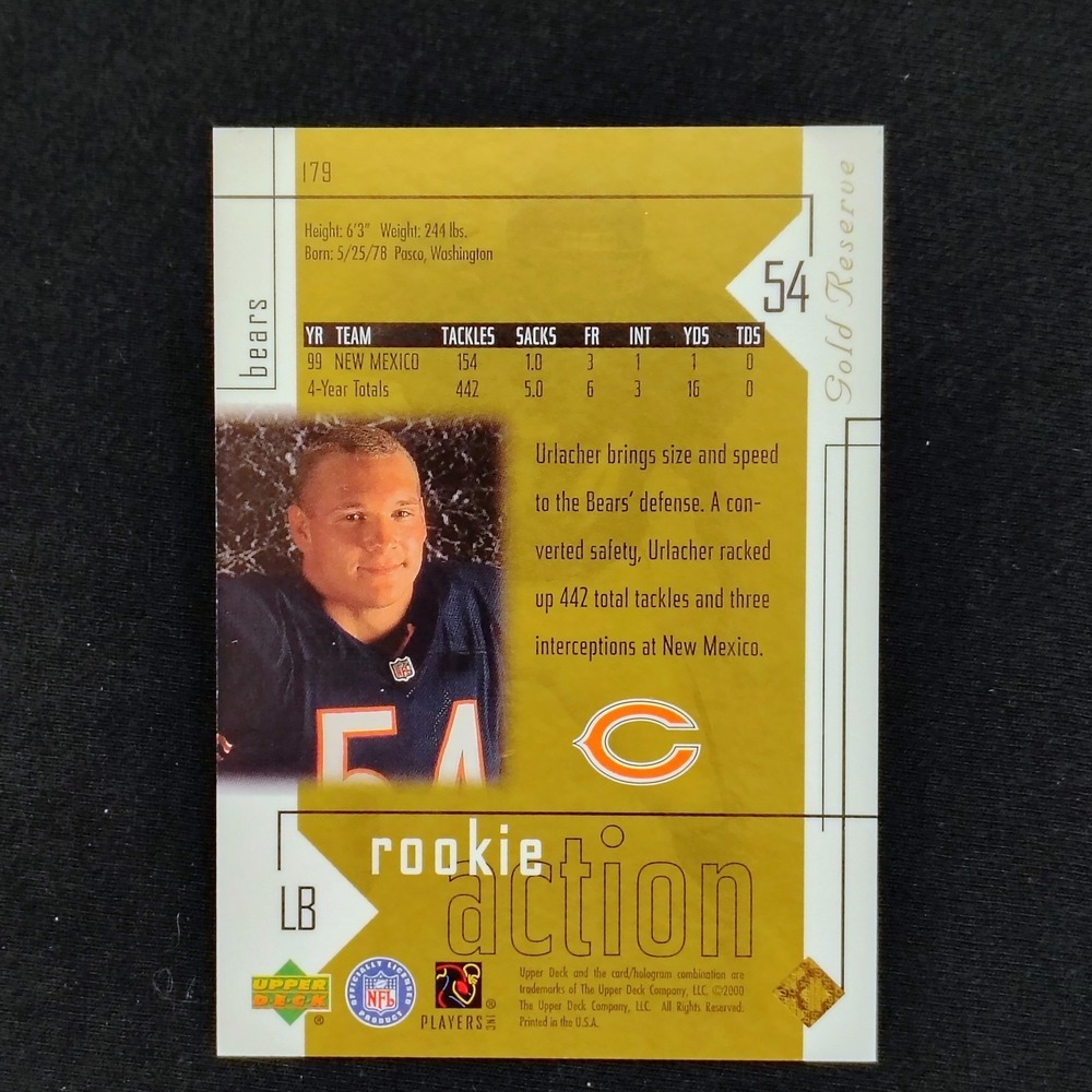 2000‎ Upper Deck Gold Reserve #179 Brian Urlacher RC  13/2500 Rookie Action - Picture 2 of 4